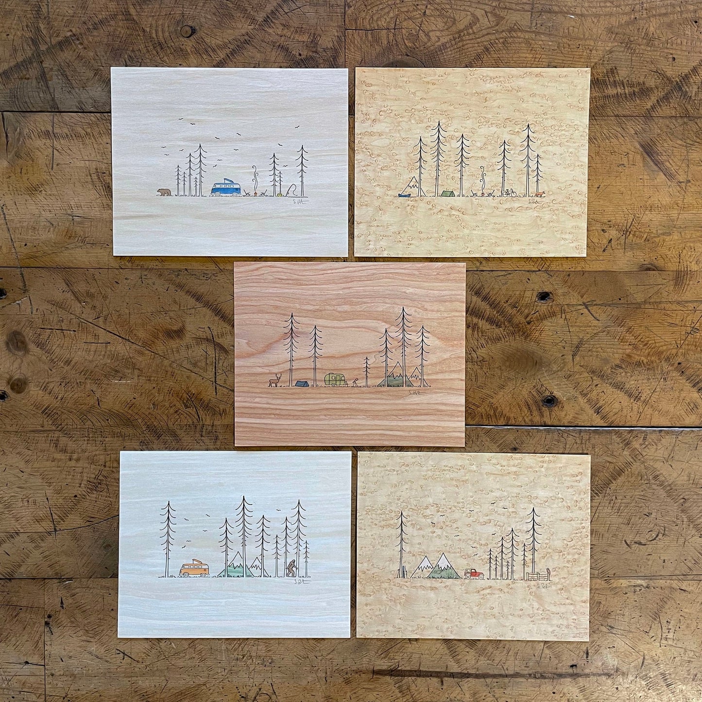 Minimal Adventure Wood Prints - Assorted Design by Green Bird Press