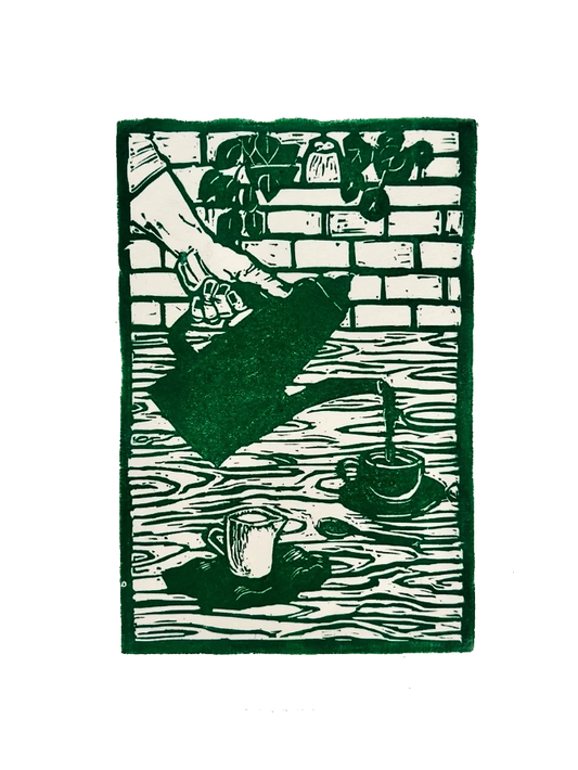 My Cup Runneth Over  - linocut Print by Kelsi Cross