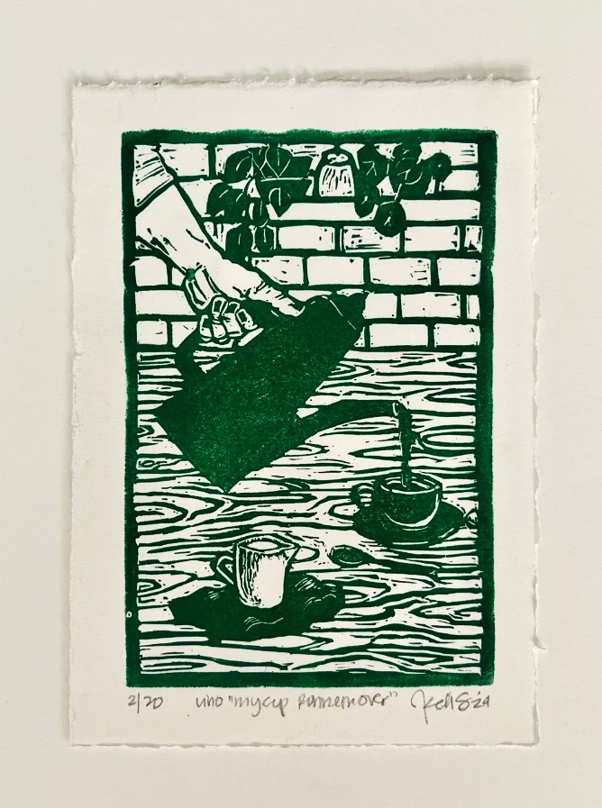 My Cup Runneth Over  - linocut Print by Kelsi Cross