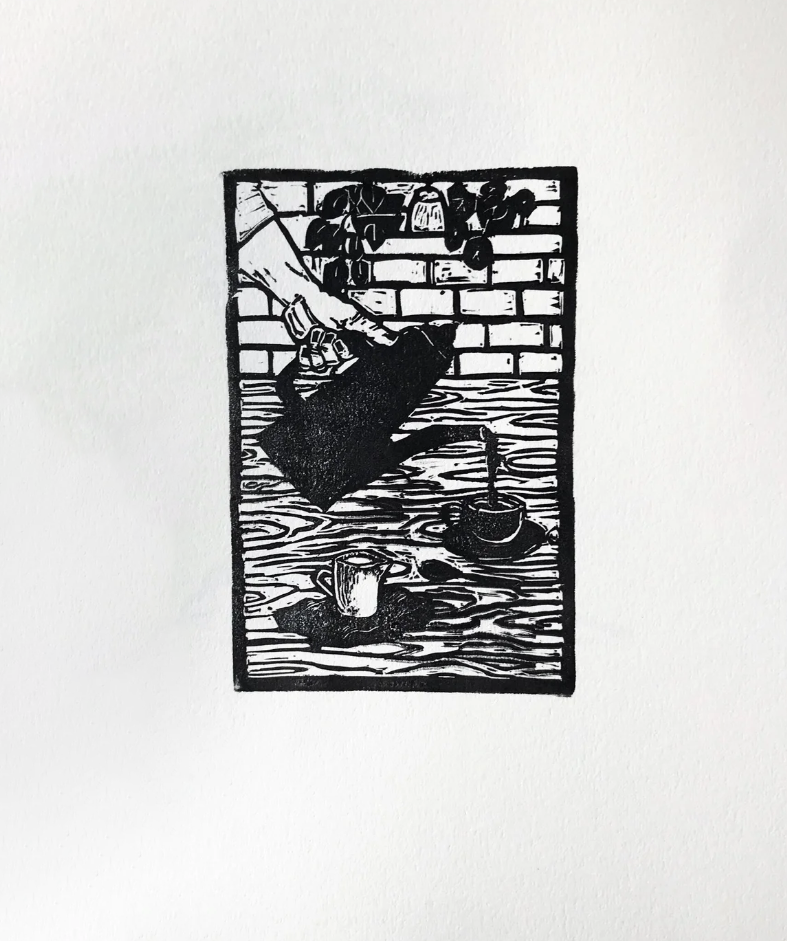 My Cup Runneth Over  - linocut Print by Kelsi Cross