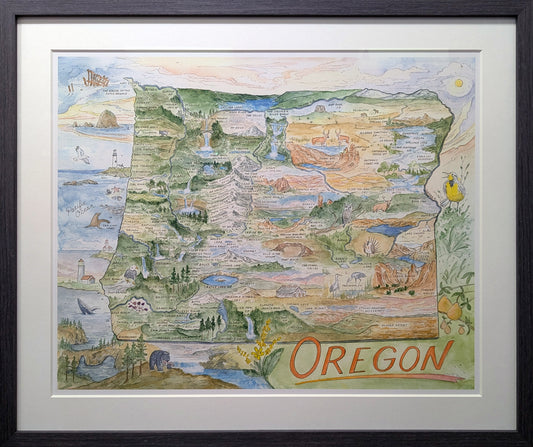 Framed - Oregon Map (2024) 30x24 by Hikerbooty