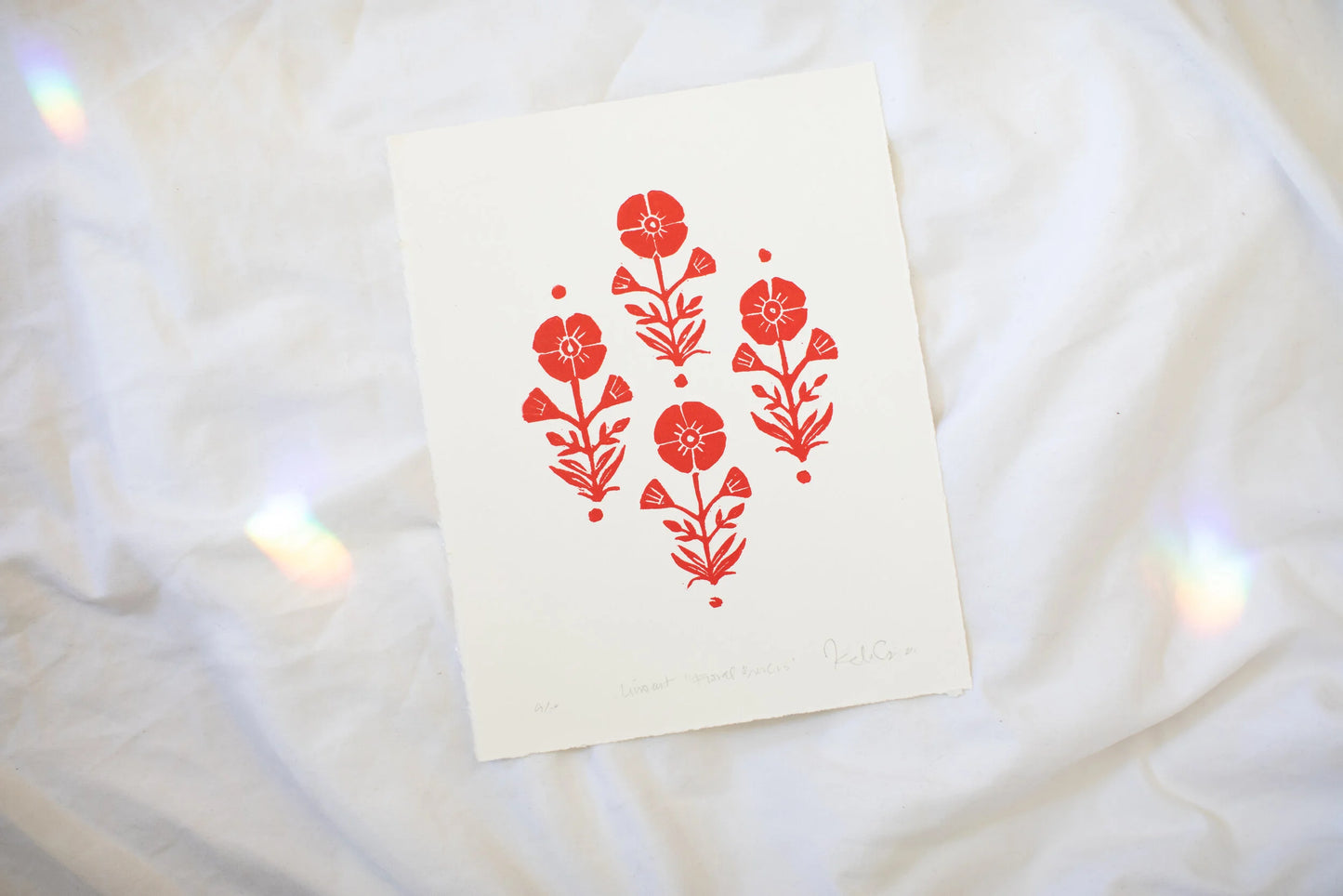 Red Floral - linocut Print by Kelsi Cross