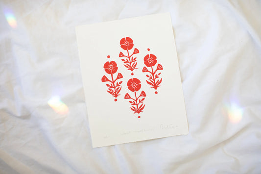 Red Floral - linocut Print by Kelsi Cross