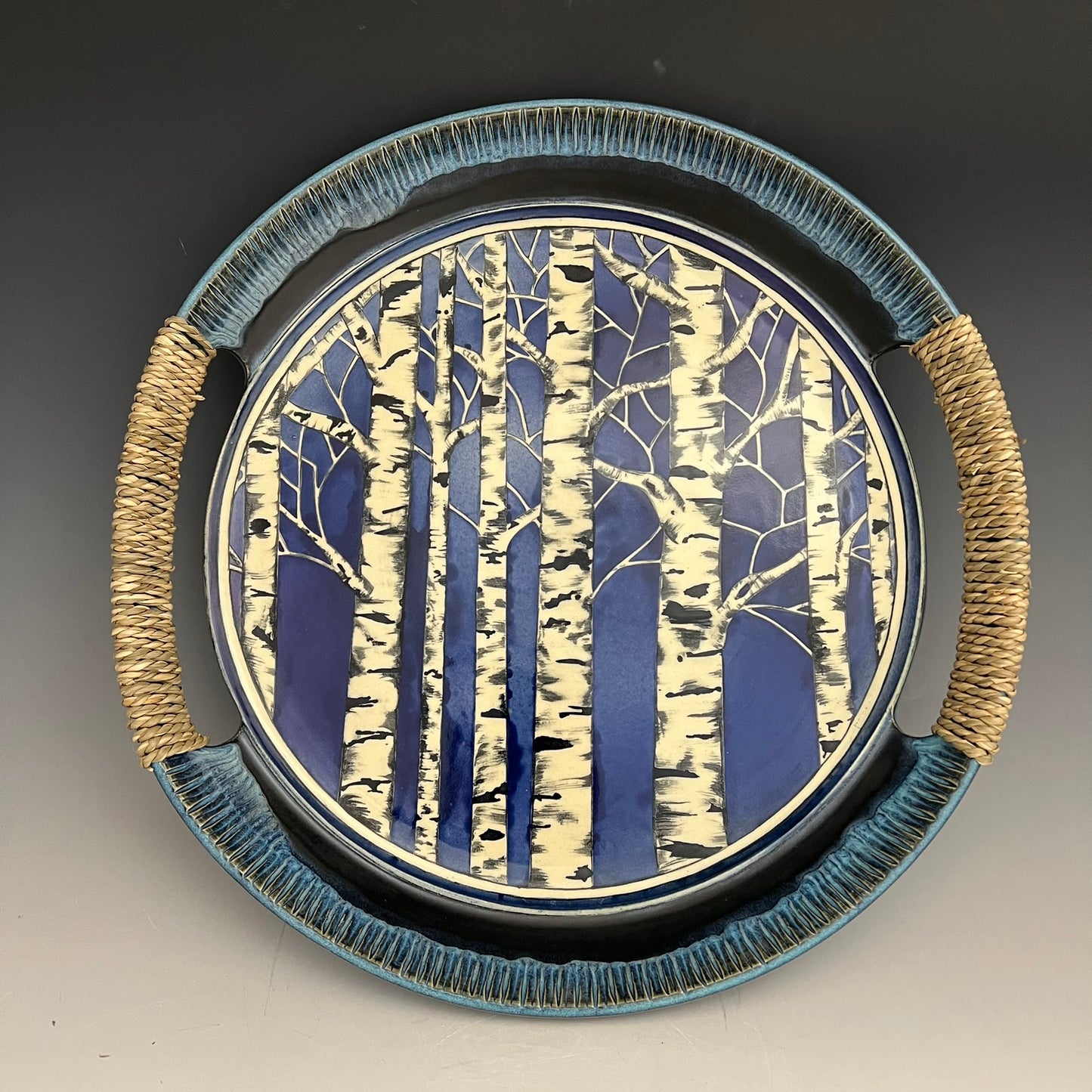 Ceramic Sea Grass Handled Tray by Muddy Creek Studio
