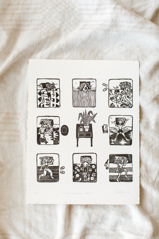 She Sleeps in Peace - linocut Print by Kelsi Cross