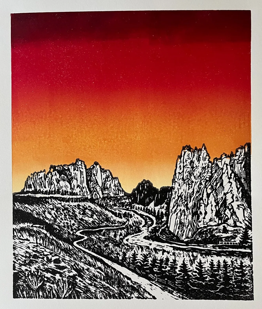 Smith Rock - Woodcut Print by Kelsi Cross