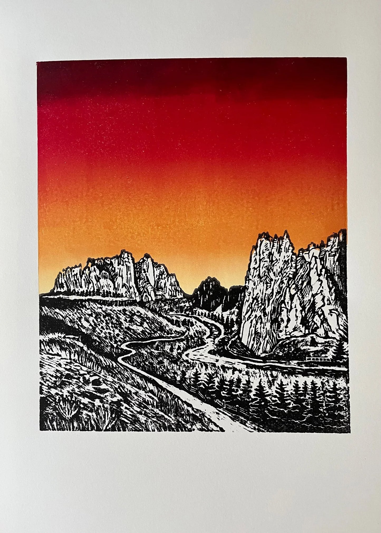 Smith Rock - Woodcut Print by Kelsi Cross