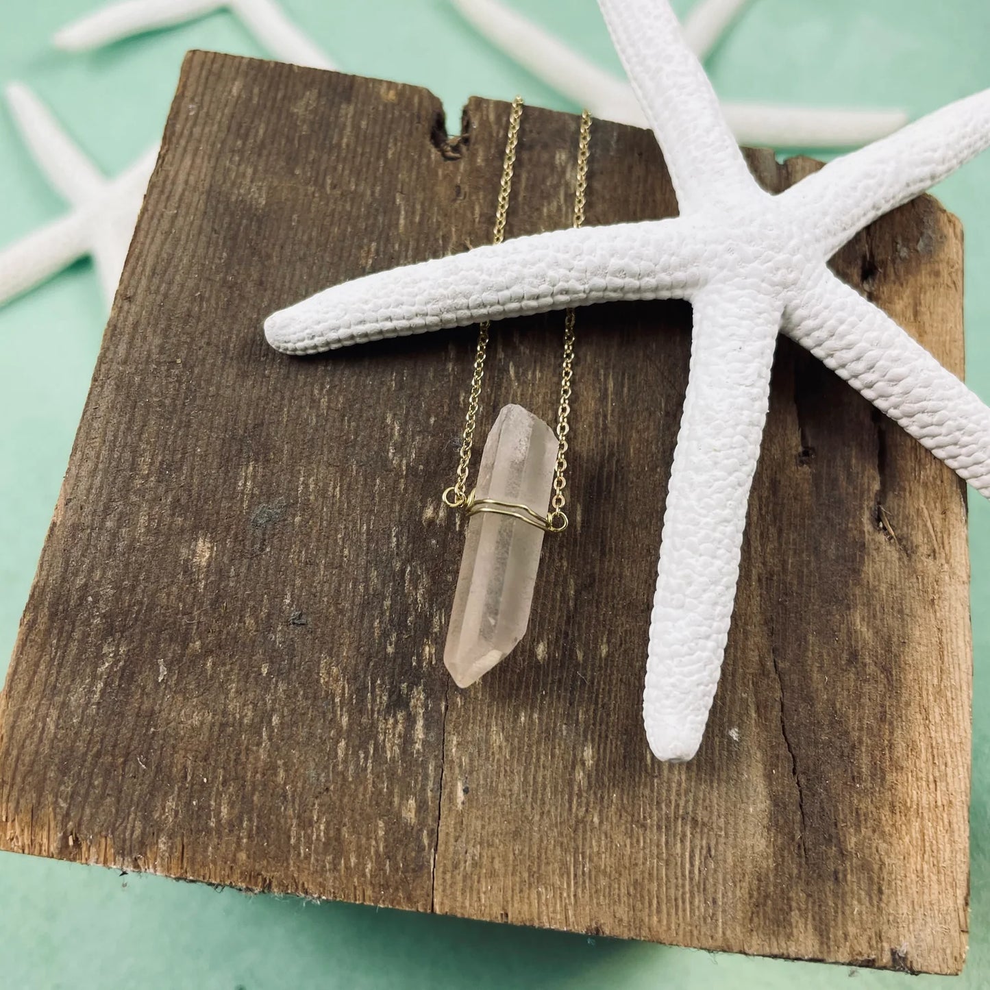 Quartz Point Necklace - Brass by Mitch Jewelry