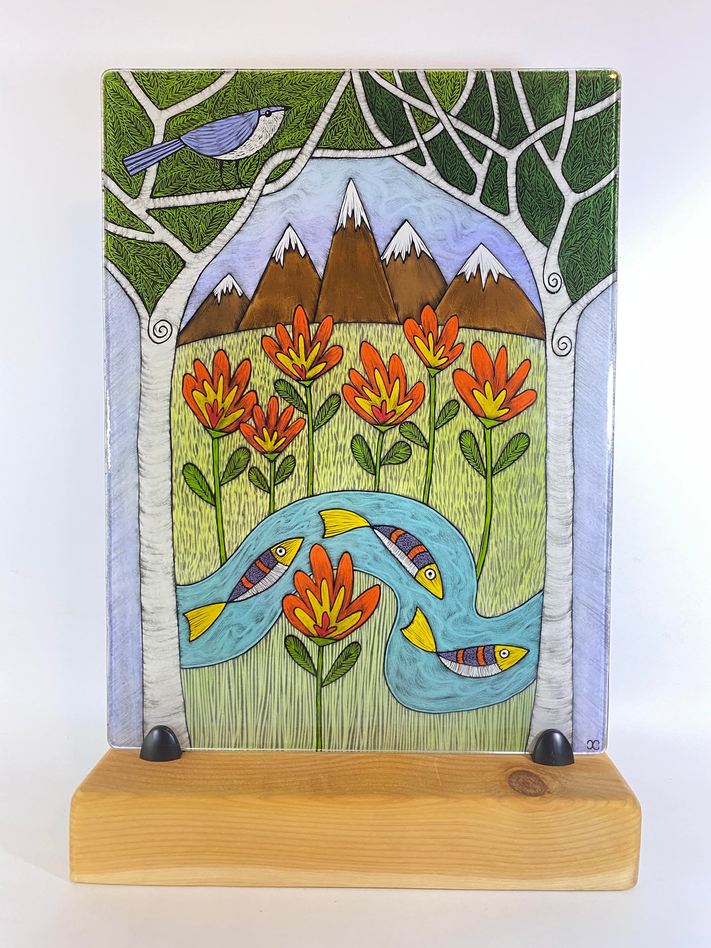 12x16 Tile with Wood Stand by Silly Dog Art Glass