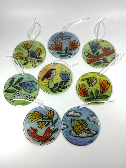 3 1/2 inch fused glass suncatcher by Silly Dog Art Glass